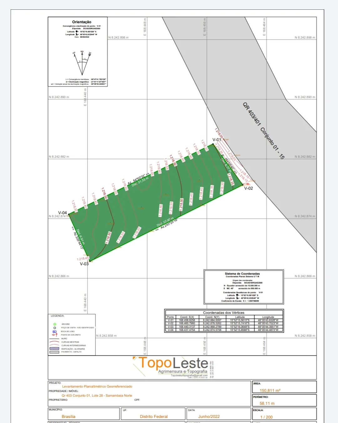 Exemplo de planta planialtimétrica georreferenciada entregue pela TopoLeste